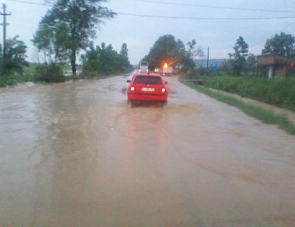 Subsolul unui spital bihorean, dar şi mai multe drumuri, inundate în urma furtunilor